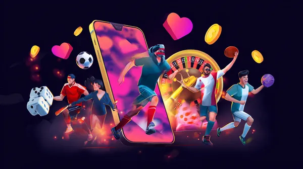 A young woman relaxing with her phone while dynamic casino elements float around her, illustrating the smooth mobile experience offered by the RK888 app.